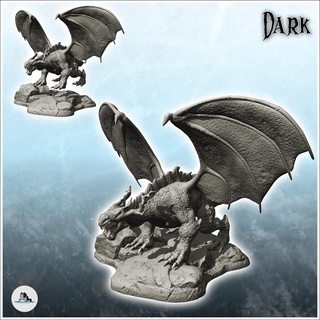dragon posé rocheux sol cornes figure miniature monstres 3d print model - Mito3D