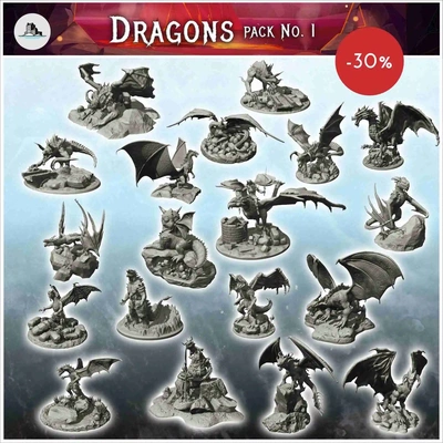 dragons pack no 1 - miniatures scenery terrain warhammer 3d models download creality cloud myths 3d print model - Mito3D