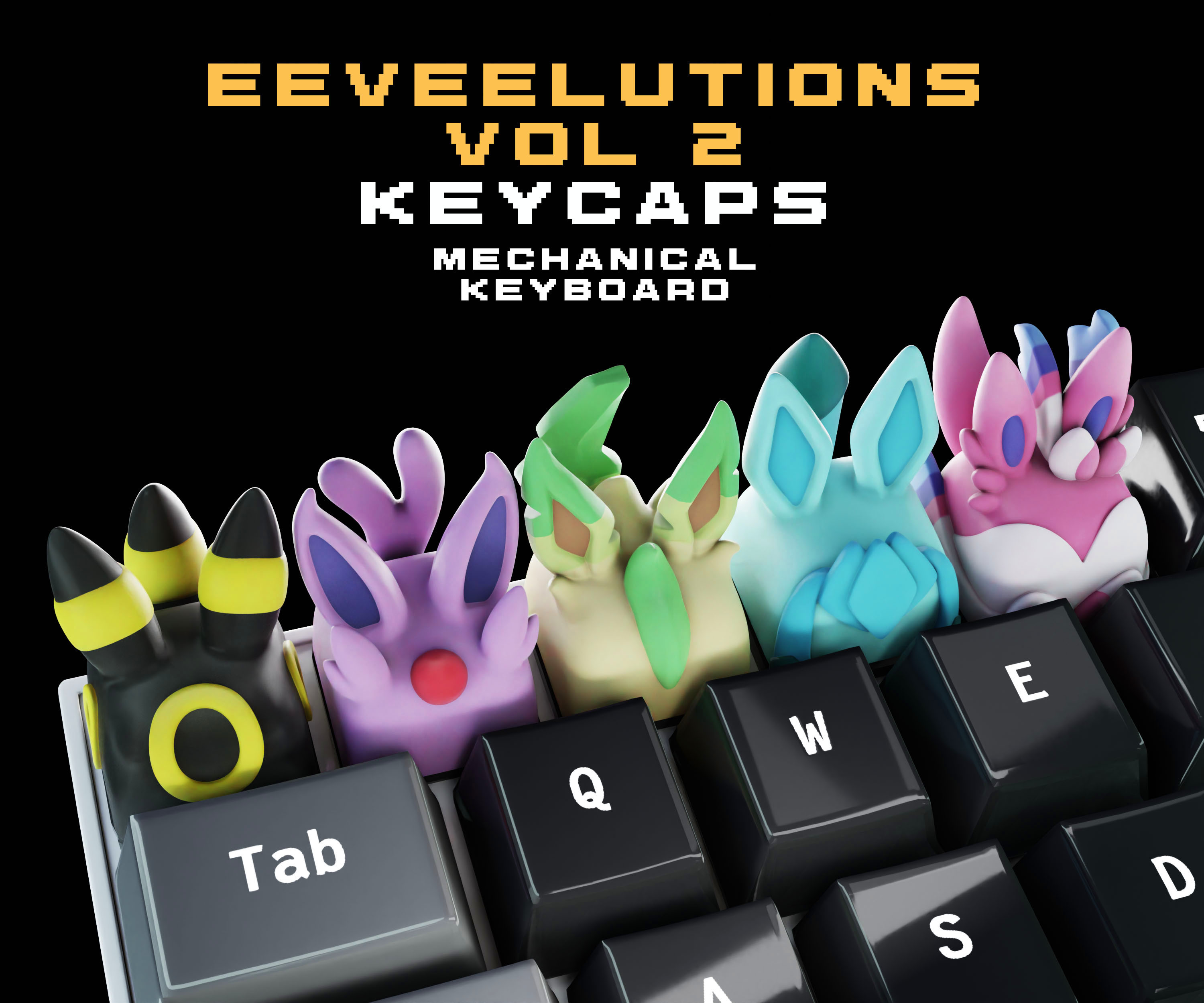 eeveelutions 2 keycaps collection - mechanical keyboard Fictional Characters 3D print model - Mito3D