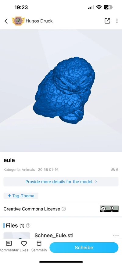 eule 3d modelle download realität wolke 3d print model - Mito3D