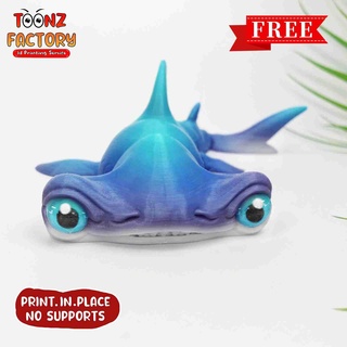 flexi print-in-place hammer head shark articulated Fishes 3d print model - Mito3D