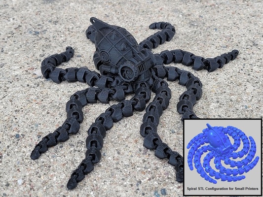 flexi steampunk tintenfisch tentakeln spiral artikuliert 3d modelle download realität wolke mechanisch bionisch tiere 3d print model - Mito3D