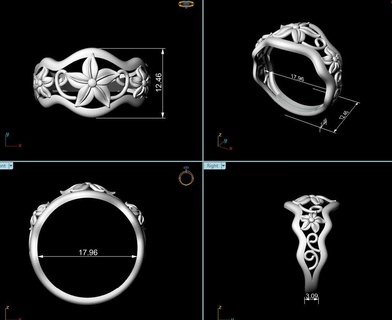 Blume Ring Schmuck 3d print model - Mito3D