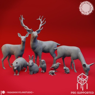 foresta animali bundle tavolo oggetti scena pre supported stl 3d print model - Mito3D