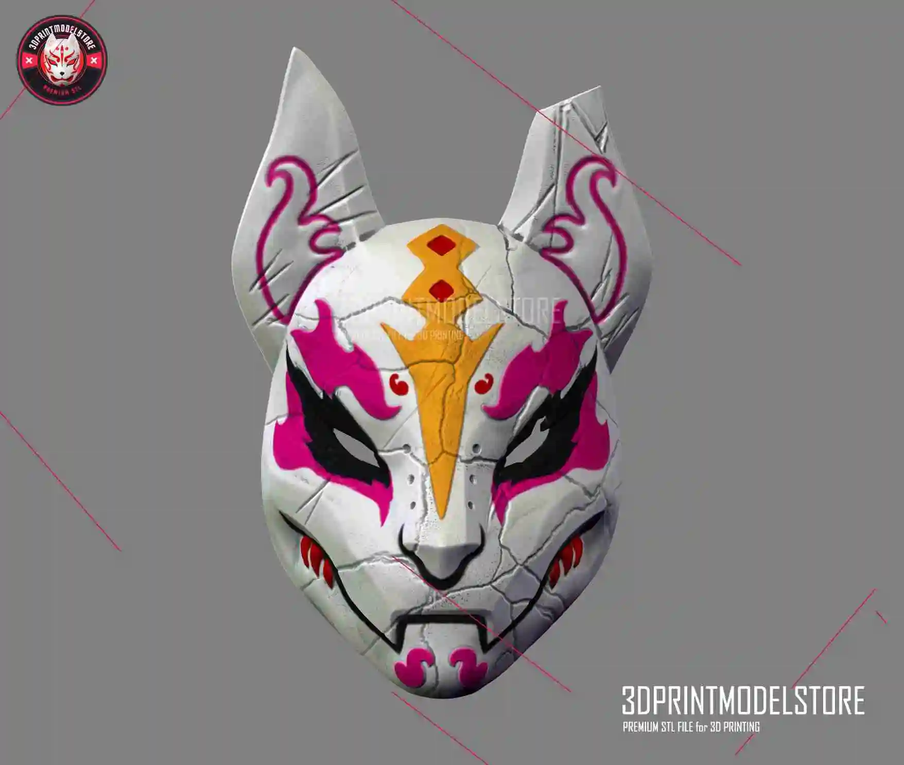 fortnite dérive masque japonais kitsune cosplay halloween 3d modèles télécharger créalité nuage masques casques 3D print model - Mito3D