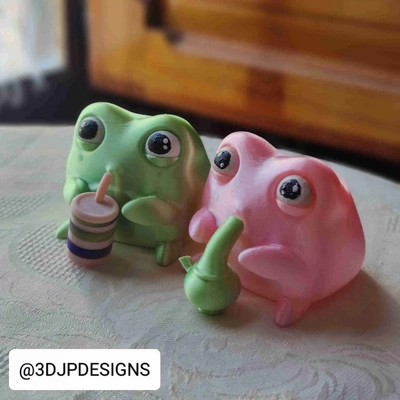 frog cute couple drinking 3d models download creality cloud reptilian 3d print model - Mito3D