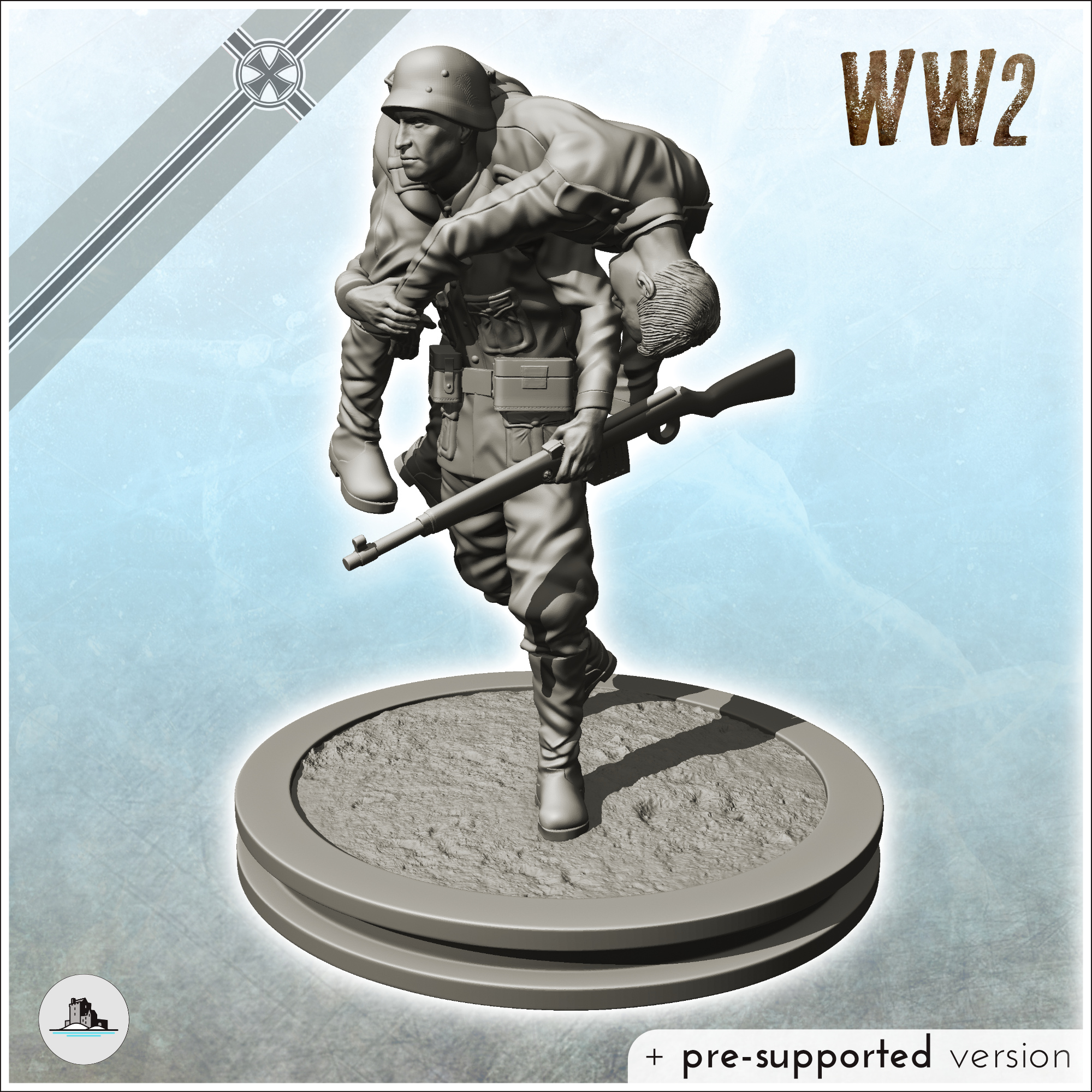 german soldier rifle carrying wounded man 14 - ww2 Men 3D print model - Mito3D