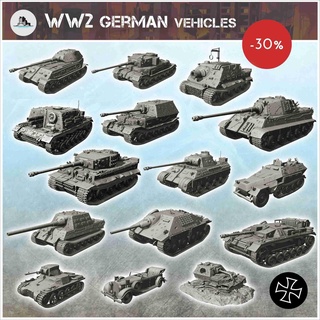 Deutsche ww2 Fahrzeuge Pack Miniaturen Panzer Landschaft Kriegsspiel 3d Modelle download Realität Wolke gepanzert Autos 3d print model - Mito3D