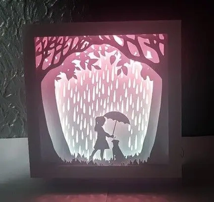 girl dog in rain light box shadow 3d models download creality cloud home decor 3d print model - Mito3D