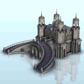 gotisch Palast Eingang Treppe Landschaft mittelalterlich Miniat historisch Gebäude 3d print model - Mito3D