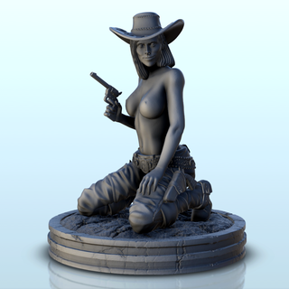 half-naked woman crouching revolver 22 - west fig Women 3d print model - Mito3D