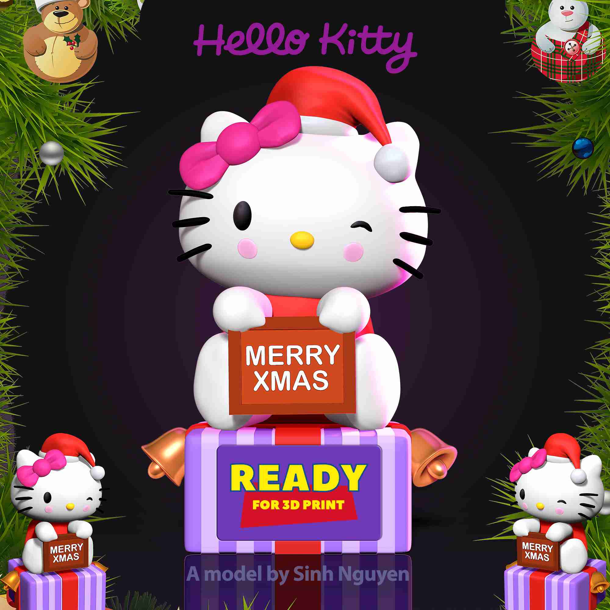 hello kitty - merry christmas Fictional Characters 3D print model - Mito3D