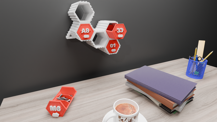 panal hexagonal almacenamiento cajón modular 3d modelos descargar crealidad nube hogar casa decoración 3d print model - Mito3D