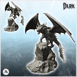 gehörnt Drachen felsig Vorgebirge Zahl Miniatur Statue Monster 3d print model - Mito3D