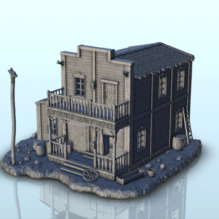 casa bandeira madeira escadas terreno cenário oeste histórico edifícios 3d print model - Mito3D