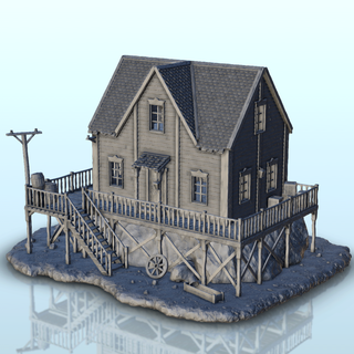 Haus Felsen hölzern Terrasse Terrain Landschaft Westen historisch Gebäude 3d print model - Mito3D