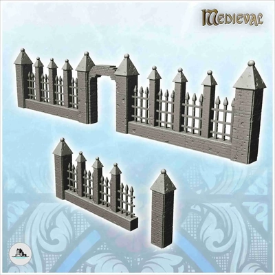 iron fence set stone posts gate 2 - miniatures fi 3d models download creality cloud 3d print model - Mito3D