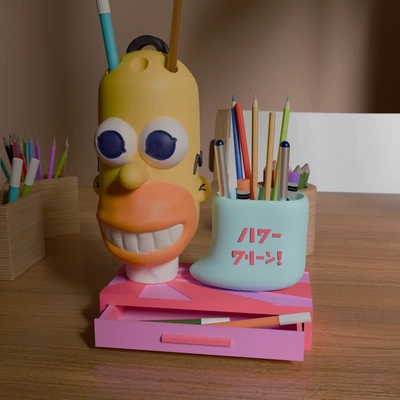 japanisch homer bleistift halter unterstützung 3d modelle download realität wolke 3d print model - Mito3D