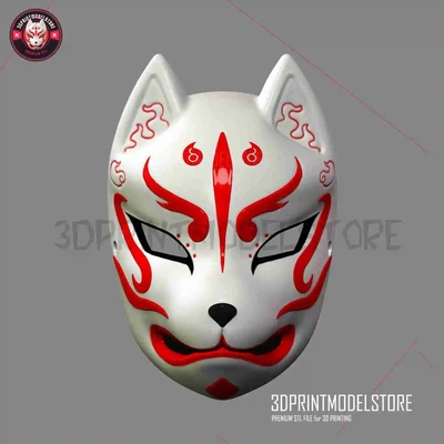japanese kitsune fox mask - cosplay halloween costume 3d models download creality cloud masks & helmets 3d print model - Mito3D