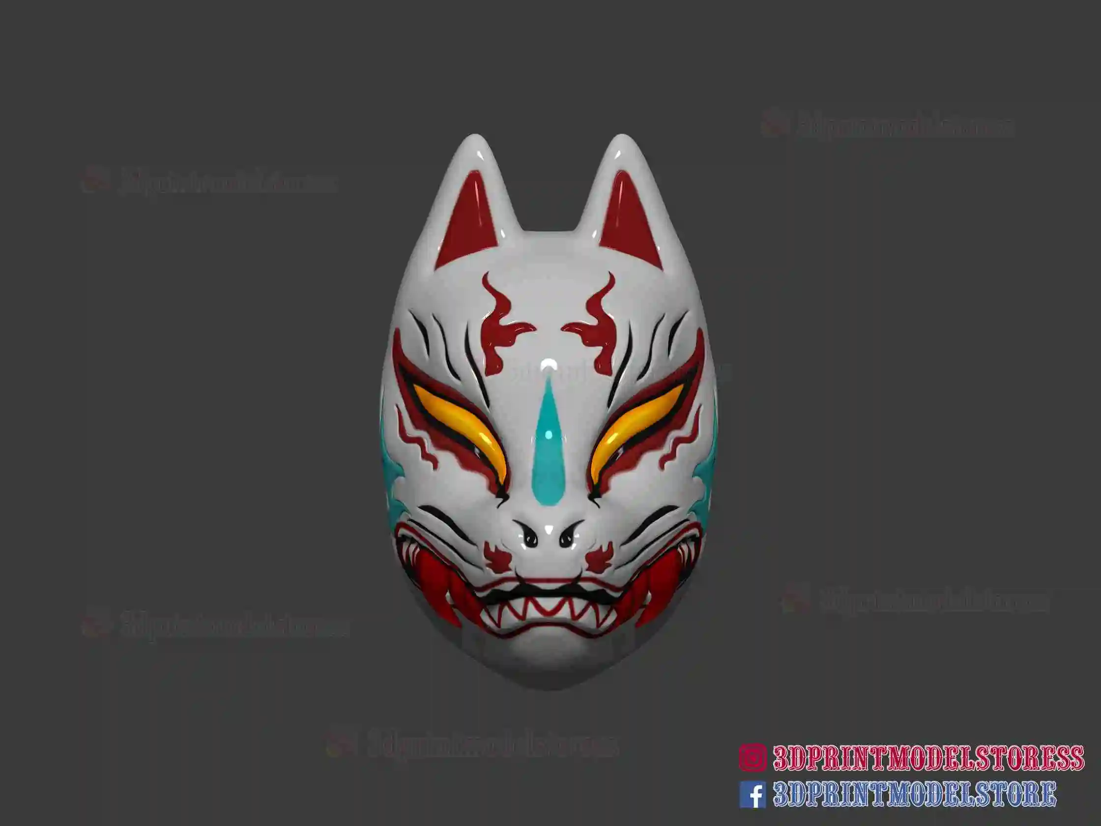 japonés kitsune zorro máscara oni samurai cosplay 3d modelos descargar crealidad nube mascaras cascos 3D print model - Mito3D