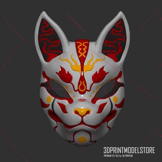 Japonca Kitsune tilki maske oni samuray Kostüm oyunu cadılar bayramı 3d modeller indir Creality bulut maskeler kasklar 3d print model - Mito3D