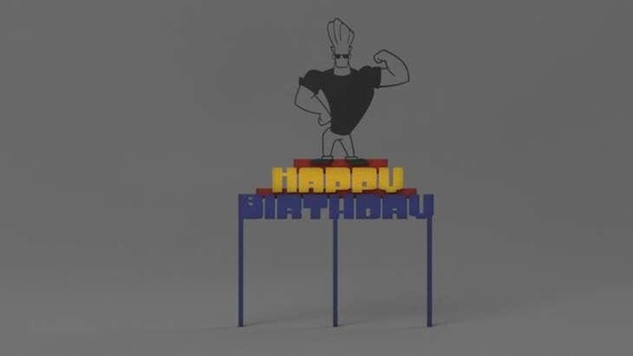 johnny bravo desenho animado rede bolo chapéu coco feliz aniversário alimentos 3d print model - Mito3D