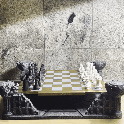king of crumbling castle - chess set 3d models download creality cloud board game 3d print model - Mito3D