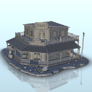 large corner saloon terraces - terrain scenery west Historical Buildings 3d print model - Mito3D