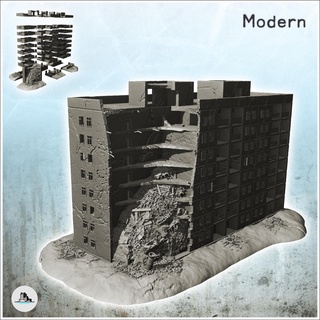 büyük hasarlı modern apartman bina düz çatı 1 mimari modeller 3d print model - Mito3D