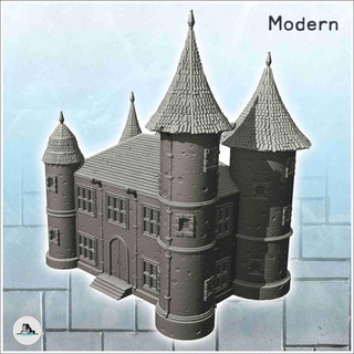 large modern castle double towers entrance stairs Private Residence 3d print model - Mito3D