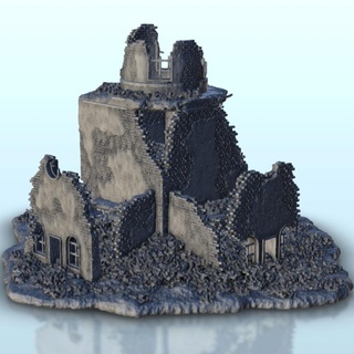 Ruine zentral Turm 4 ww2 Terrain Landschaft historisch Gebäude 3d print model - Mito3D