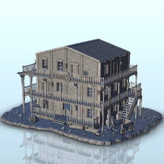 grand two story salon terrain paysage Ouest historique bâtiments 3d print model - Mito3D