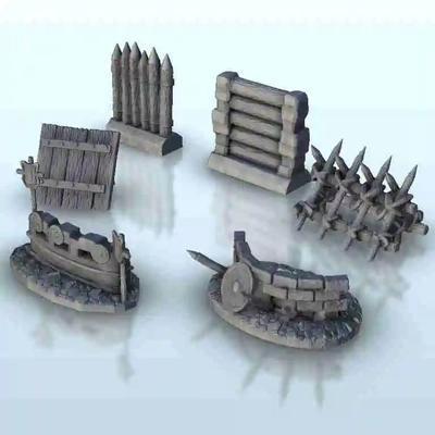 mittelalterlich barrikaden einstellen miniaturen kriegshammer terrain szene 3d modelle download realität wolke 3d print model - Mito3D