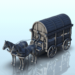médiéval chariot chevaux cocher 2 miniatures Animal drawn Véhicules 3d print model - Mito3D