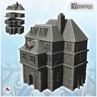 medieval casa grande techo puntiagudo habitación central 24 histórico edificios 3d print model - Mito3D