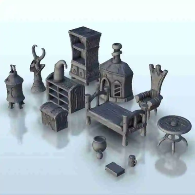 medieval interior set - miniatures warhammer terrain scenery 3d models download creality cloud private residence 3d print model - Mito3D