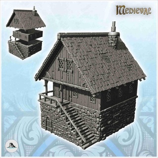 Ortaçağa ait meyhane büyük Giriş merdiven kiremitli çatı 3d modeller indir Creality bulut tarihi binalar 3d print model - Mito3D