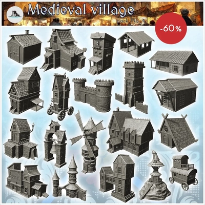 médiéval village pack 4 3d modèles télécharger créalité nuage 3d print model - Mito3D