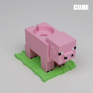 Minecraft Schwein Apfel sehen Stand Haushalt 3d print model - Mito3D