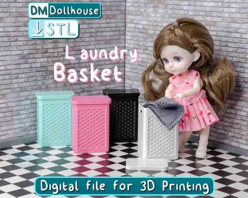 miniature laundry basket dollhouse bathroom 1 12 scale 3d models download creality cloud dolls & accessories 3d print model - Mito3D