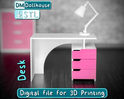 modern 3-drawer computer desk 1 12 scale dollhouses 3d models download creality cloud Dolls & Accessories 3d print model - Mito3D