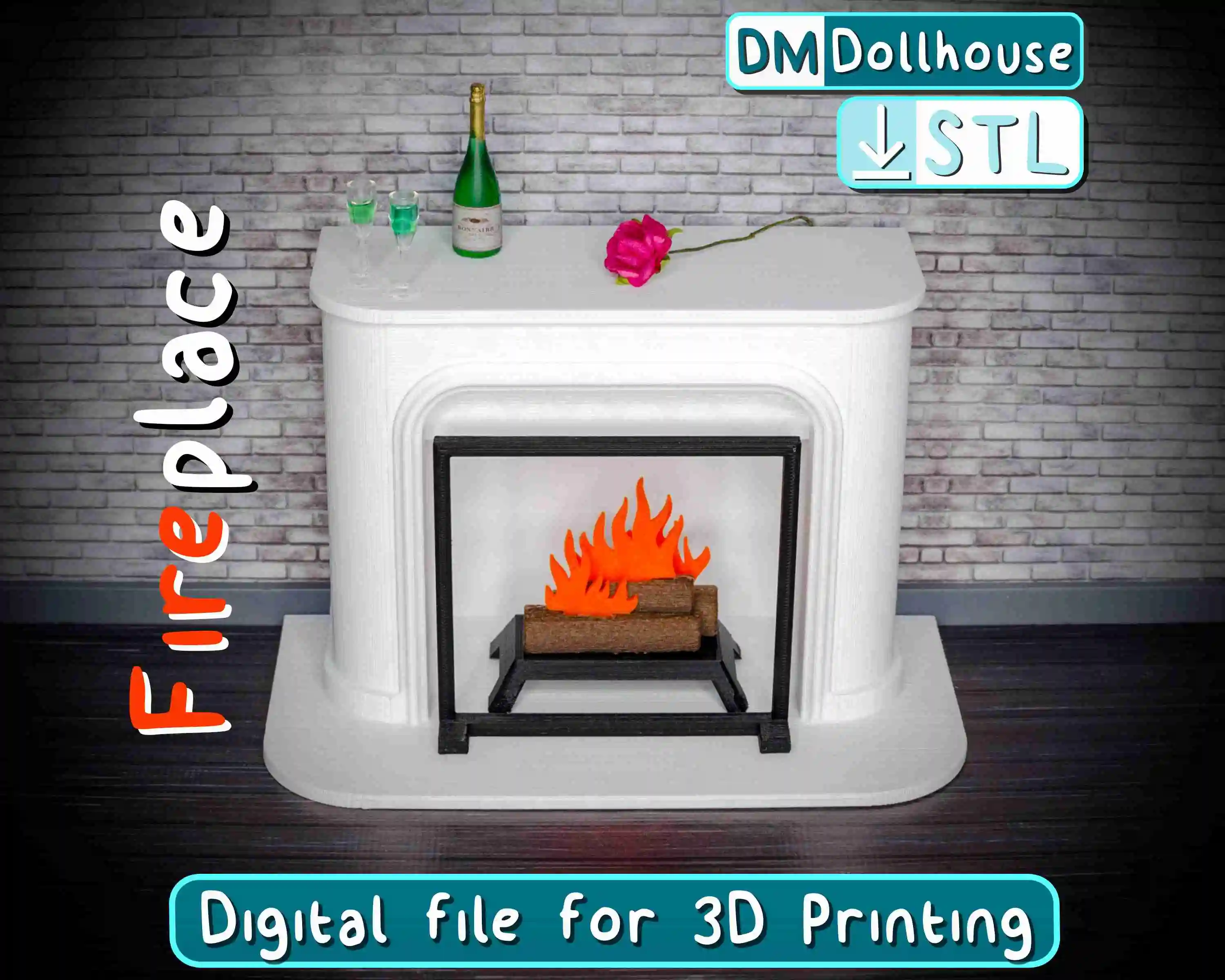 modern fireplace in 1 12 scale - dollhouse furniture 3d models download creality cloud dolls & accessories 3D print model - Mito3D