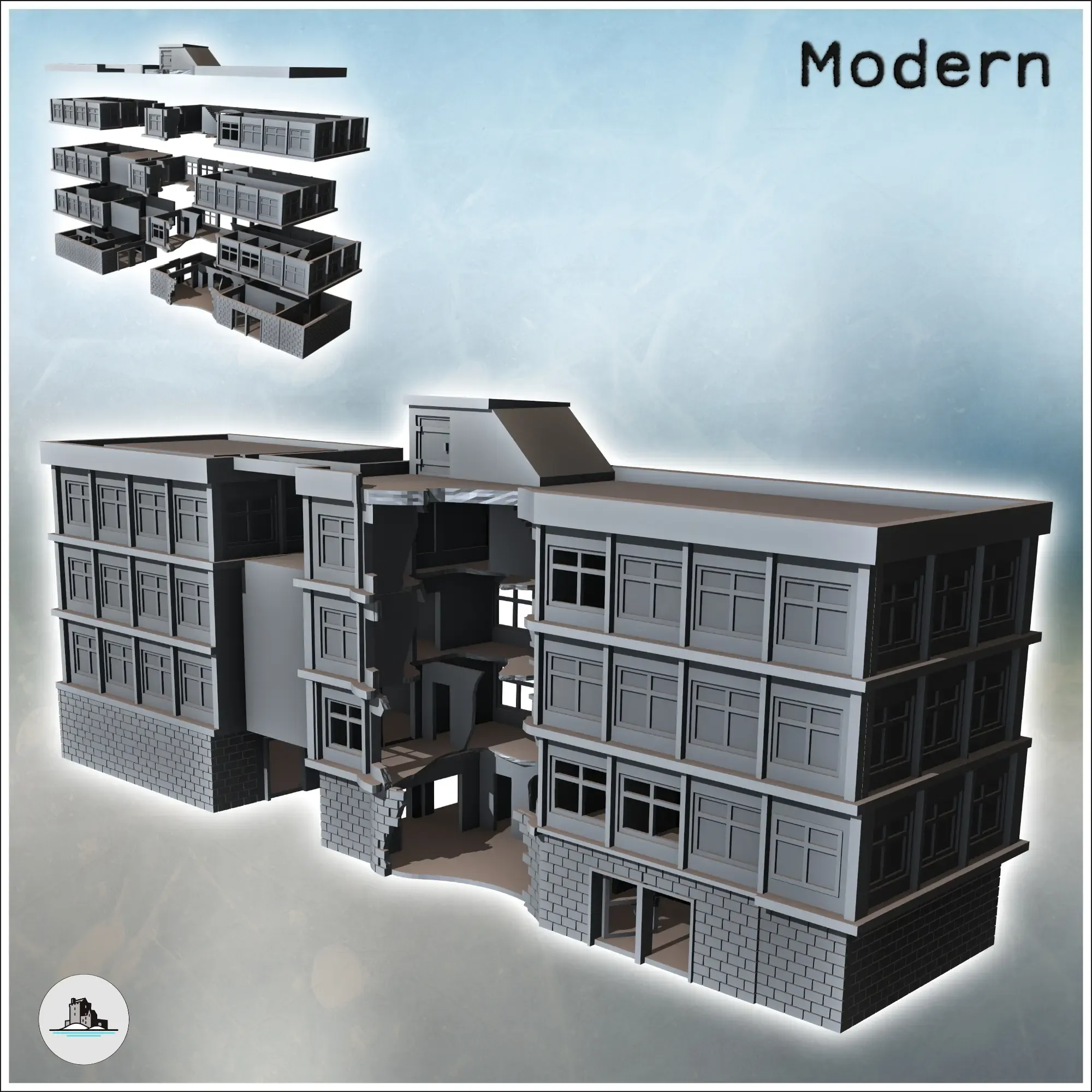 moderno plano techo hospital ola arquitectura destruido 3d modelos descargar crealidad nube 3D print model - Mito3D