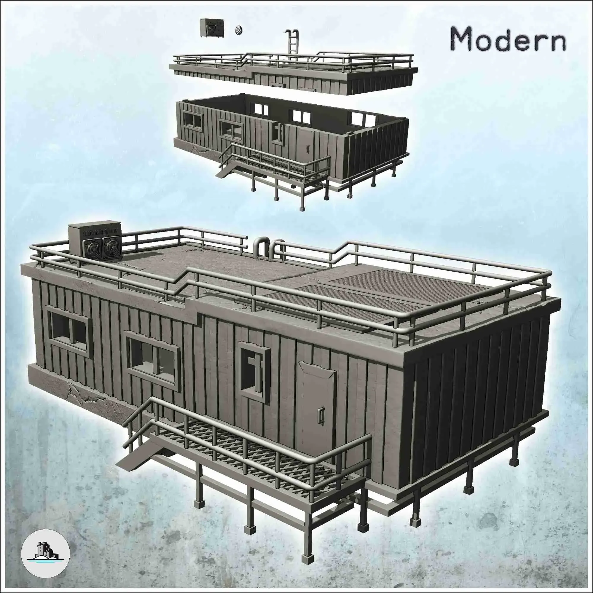 moderne industriel préfabriqué maison escalier ventilation 3d modèles télécharger créalité nuage 3D print model - Mito3D