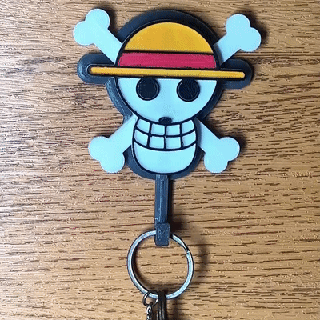 mw Mugiwara crâne pirate porte clés titulaire soutien paille chapeau Halloween personnages 3d print model - Mito3D