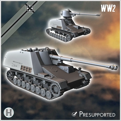 rinoceronte calabrone panzerj ger blindato serbatoio cacciatore sd kfz 3d modelli scarica creality nube 3d print model - Mito3D