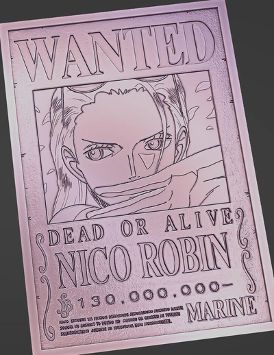 nico robin wanted poster - one piece 3d models download creality cloud toys & games 3d print model - Mito3D