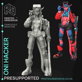 oni hacker - cute anime girl presupported 120mm Women 3d print model - Mito3D