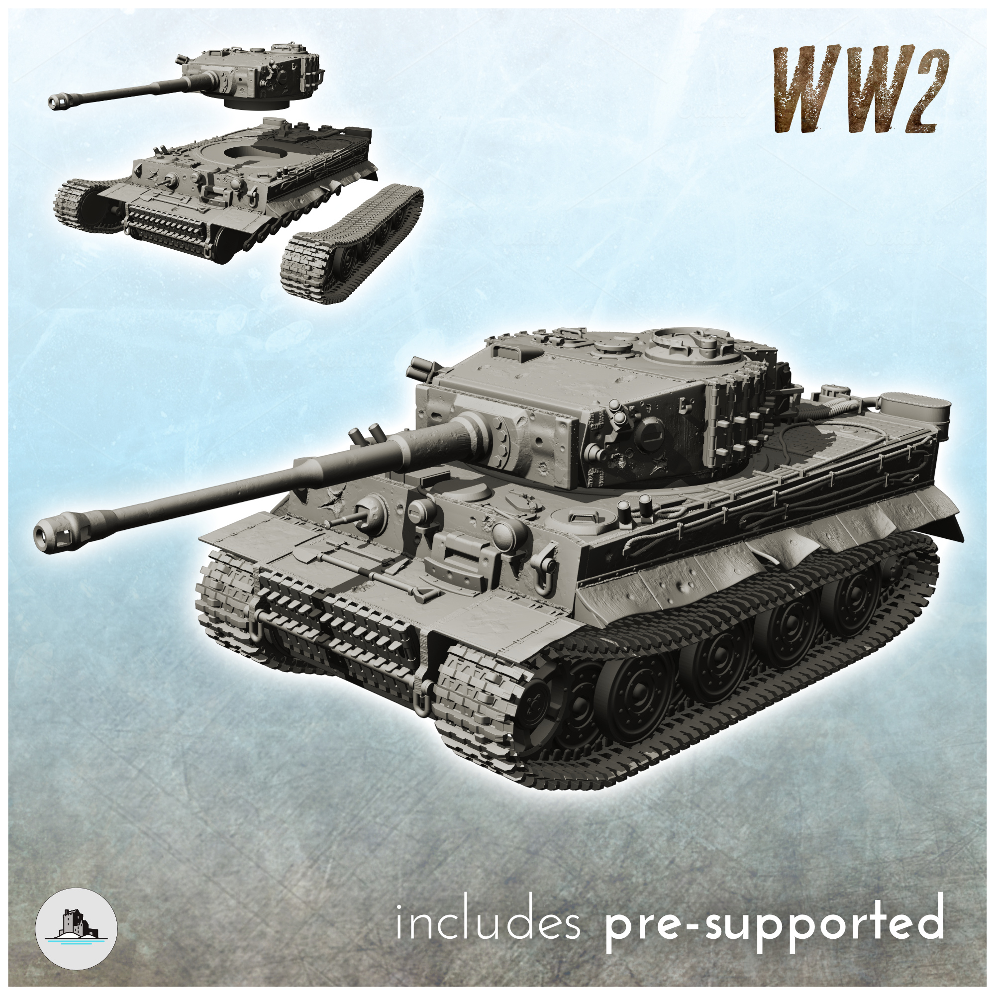panzer vi kaplan eski e ww2 almanca alevler savaş cıvata aksiyon 3d modeller indir creality bulut zırhlı arabalar tanklar 3D print model - Mito3D