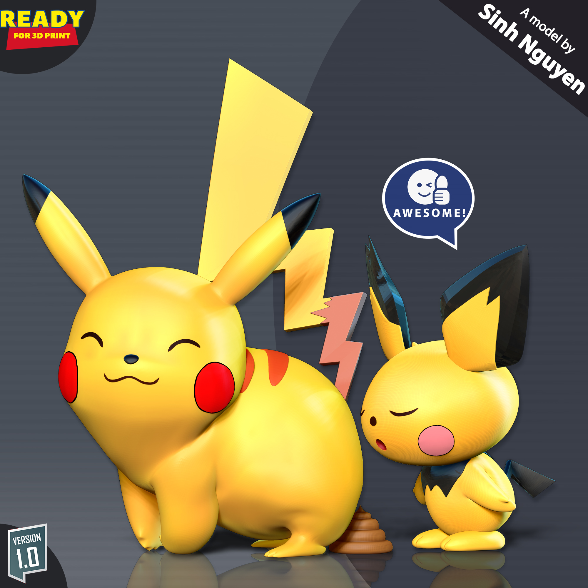 Pikachu Pichu mostri 3D print model - Mito3D